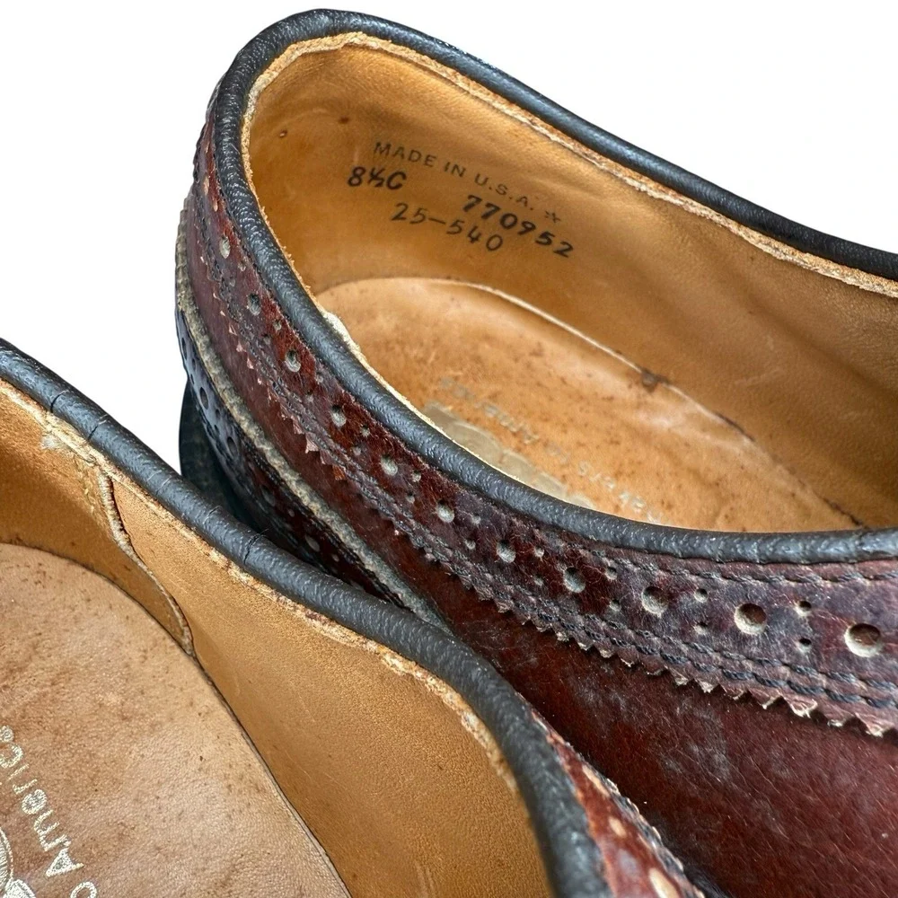 Vintage Dexter 8.5 C Wingtip Oxford Dress Shoes Cognac Brown Leather Made In USA